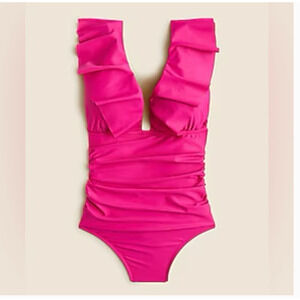 NWT J. Crew Ruched Ruffle One Piece Swim Suit 8 Fuschia Pink Beach BP222 J.Crew